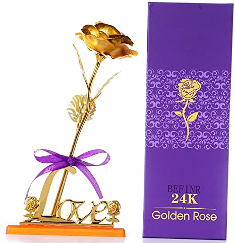 24K Golden Infinity Rose with LOVE base stand